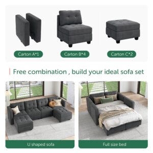 HONBAY Modular Sectional Sofa with Storage Velvet U Shaped Couch with Reversible Chaises Sectional Sofa with Ottomans, Bluish Grey