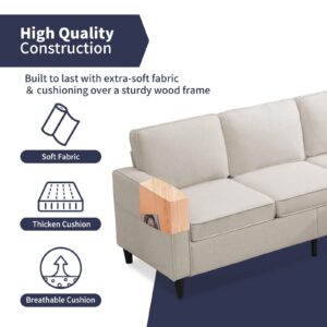 ZAFLY Convertible Sectional Sofa Couch Modular L Shape Sofa with Storage Ottoman Living Room Sets 3-Seat Sectional Couches for Small Space Living Room Bedroom, Beige