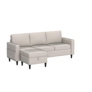 ZAFLY Convertible Sectional Sofa Couch Modular L Shape Sofa with Storage Ottoman Living Room Sets 3-Seat Sectional Couches for Small Space Living Room Bedroom, Beige