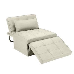 Sofa Bed, 4 in 1 Multi-Function Folding Ottoman Breathable Linen Couch Bed with Adjustable Backrest Modern Convertible Chair for Living Room Apartment Office, White