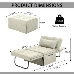 Sofa Bed, 4 in 1 Multi-Function Folding Ottoman Breathable Linen Couch Bed with Adjustable Backrest Modern Convertible Chair for Living Room Apartment Office, White