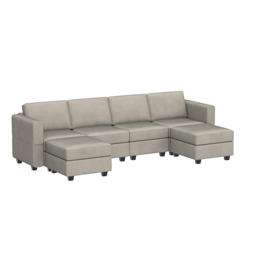 Belffin Modular Sectional Sofa with Reversible Chaises Velvet U Shaped Sectional Couch with Storage Seat Grey