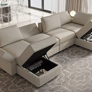 Belffin Modular Sectional Sofa with Reversible Chaises Velvet U Shaped Sectional Couch with Storage Seat Grey