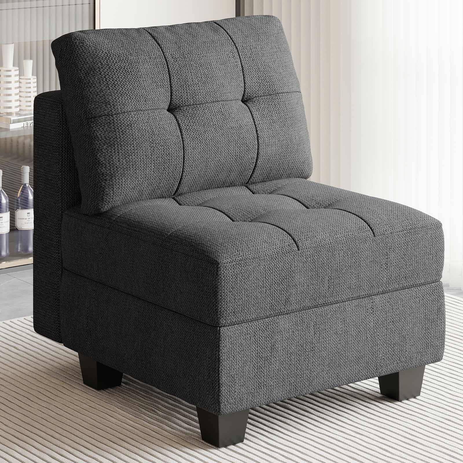 Belffin Middle Module Seat for Modular Sofa Sectional Couch with Storage Accent Armless Sofa Chair Modern Fabric Dark Grey