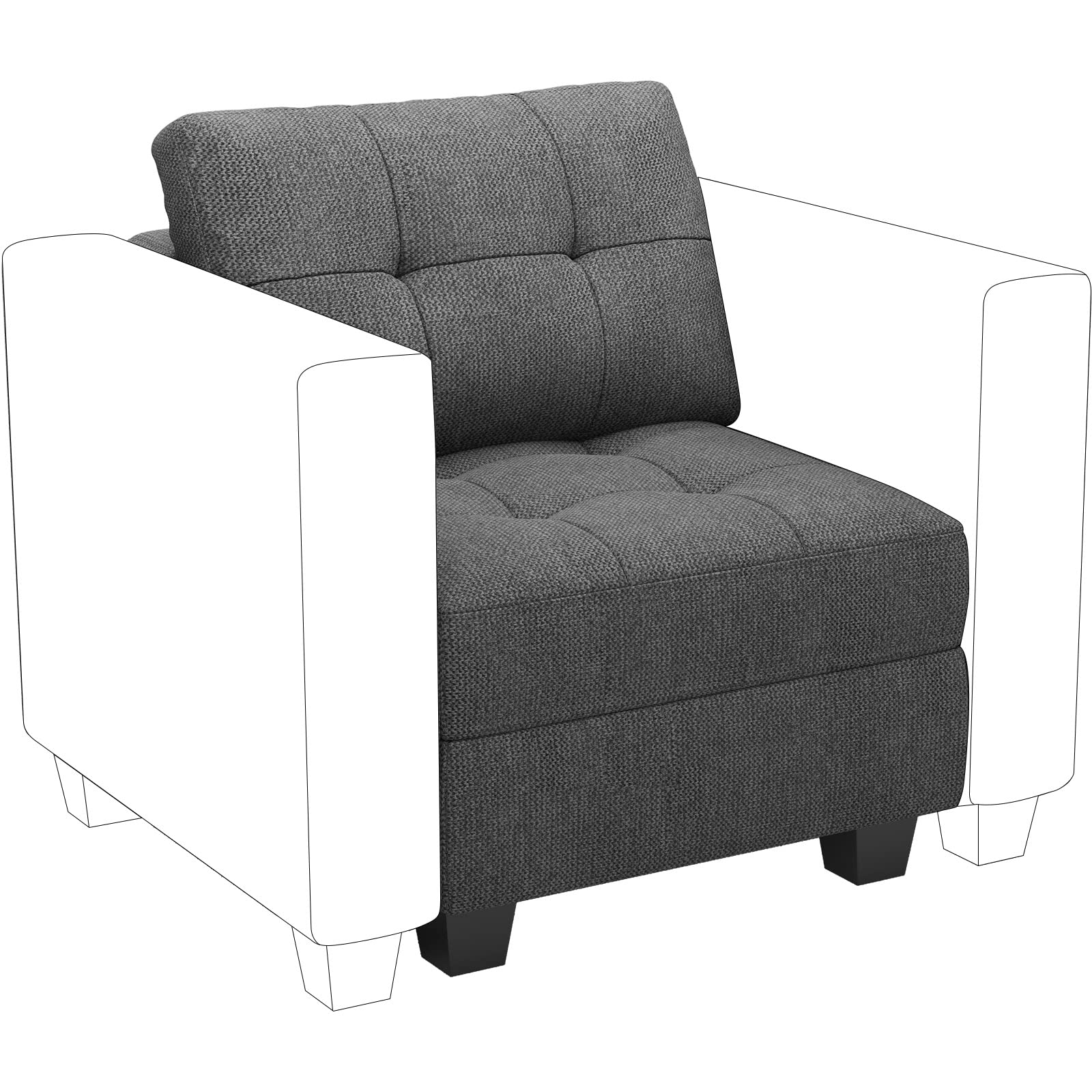 Belffin Middle Module Seat for Modular Sofa Sectional Couch with Storage Accent Armless Sofa Chair Modern Fabric Dark Grey