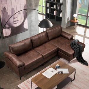 XIZZI Convertible Sectional Sofa Couch L Shaped Sofa 3-Seat Couch with Reversible Chaise for Living Room,L Shaped 97 inches Dark Brown