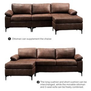 XIZZI Convertible Sectional Sofa Couch L Shaped Sofa 3-Seat Couch with Reversible Chaise for Living Room,L Shaped 97 inches Dark Brown