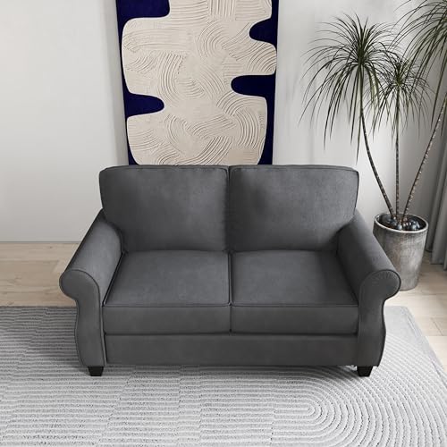 56” Loveseat Sofa, Small Love Seat Couch for Small Space, Living Room, Bedroom, Office, Dorm Modern Linen 2 Seater Couch (Dark Gray)