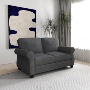 56” Loveseat Sofa, Small Love Seat Couch for Small Space, Living Room, Bedroom, Office, Dorm Modern Linen 2 Seater Couch (Dark Gray)