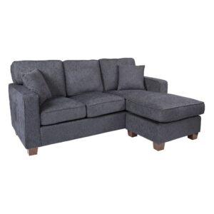 osp home furnishings russell reversible sectional sofa with 2 pillows and coffee finished legs, navy