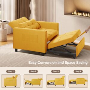 Noelse 3 in 1 Sofa Bed, Convertible Chair Bed Sleeper Chair, Pull Out Sleeper Sofa Bed Sofa Chair, with Adjustable Backrest Pillow Modern Linen Fabric for Living Room Apartment (Yellow£©