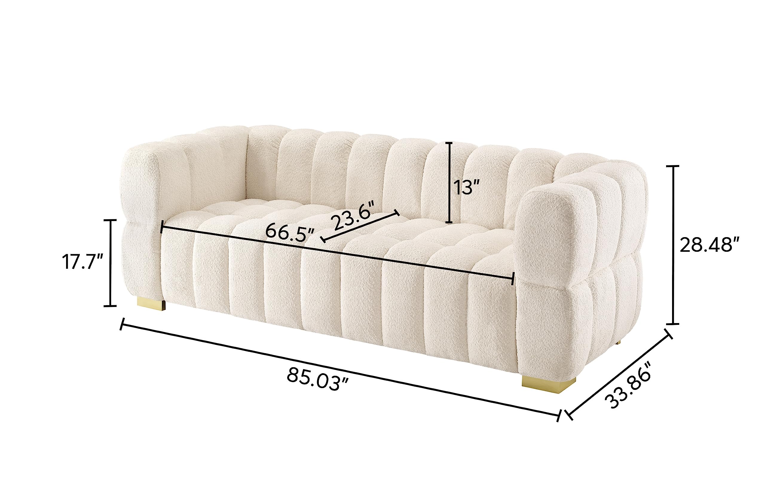 VANOMi Sofa Couch for Living Room, Modern Futon 3-Seat Sofa Upholstered Sofa Couch with Metal Leg for Bedroom Apartment Small Space