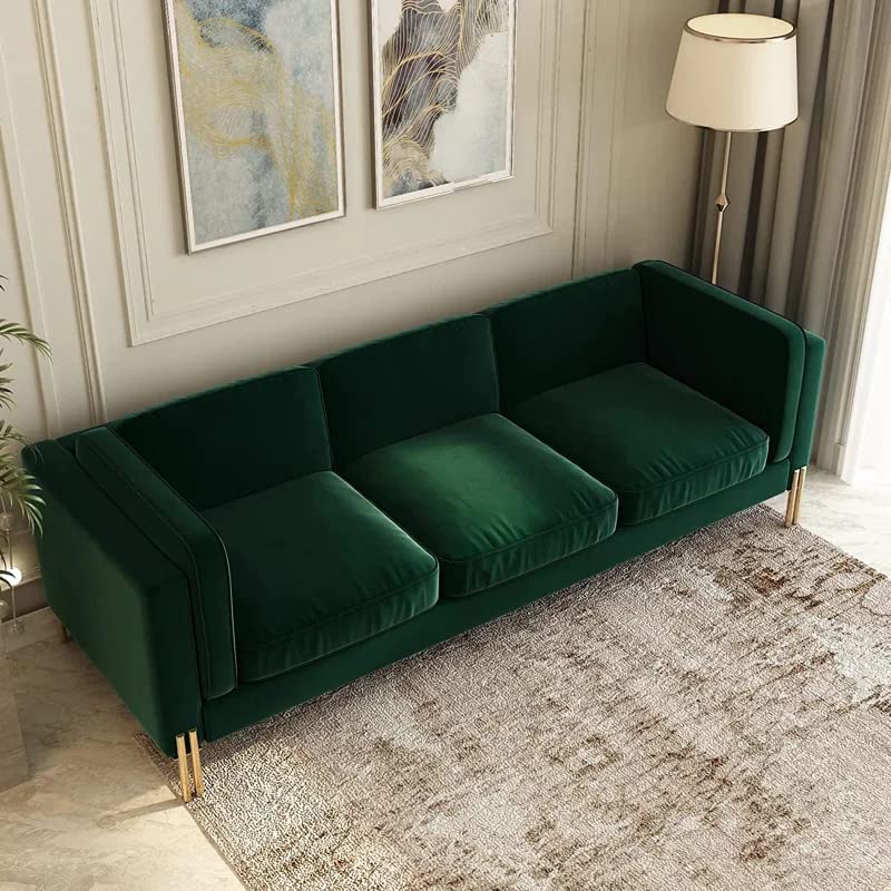 IQIAite 95'' Luxury Velvet Sofa Couch for 3 Person Fashion Couch with, Metal Legs Solid Wood Frame Chesterfield Sofa Couch for Living Room/Hotel (Velvet, New Green)