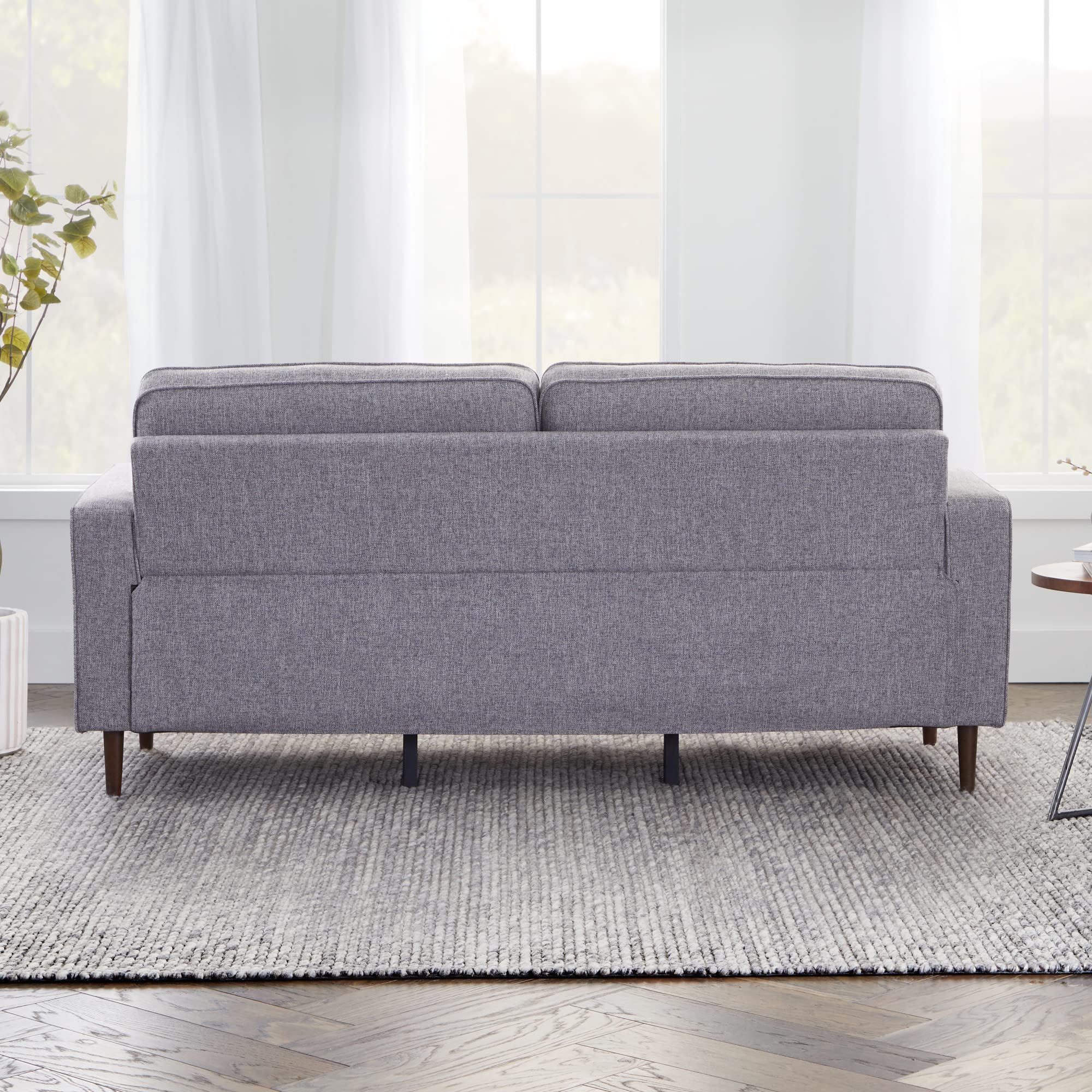 Edenbrook Lynnwood Upholstered Sofa - Couch for Living Room Office or Bedroom - Mid-Century Modern Design Furniture - Buttonless Tufting - Simple Assembly - Includes Bolster Pillows - Light Gray