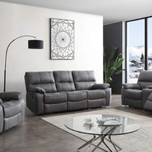 Betsy Furniture Microfiber Reclining Sofa Couch Set Living Room Set 8007 (Grey, Sofa+Loveseat+Recliner)