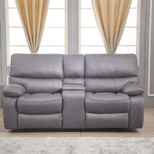 Betsy Furniture Microfiber Reclining Sofa Couch Set Living Room Set 8007 (Grey, Sofa+Loveseat+Recliner)