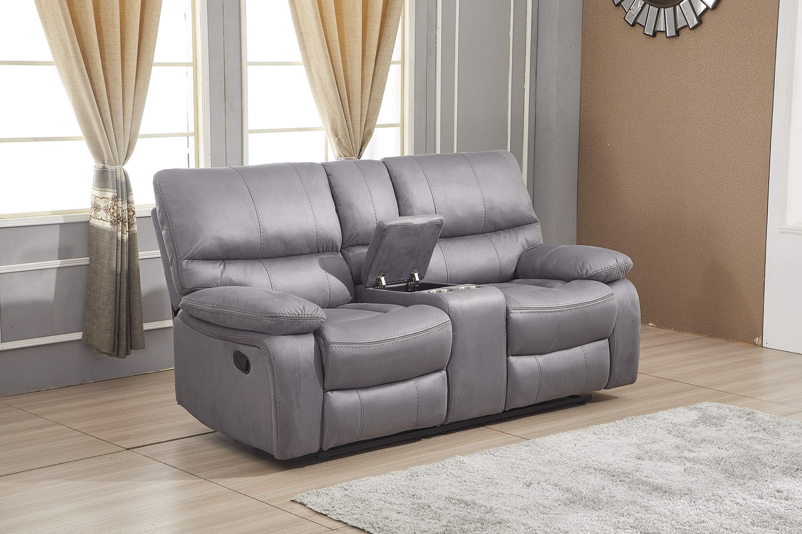 Betsy Furniture Microfiber Reclining Sofa Couch Set Living Room Set 8007 (Grey, Sofa+Loveseat+Recliner)