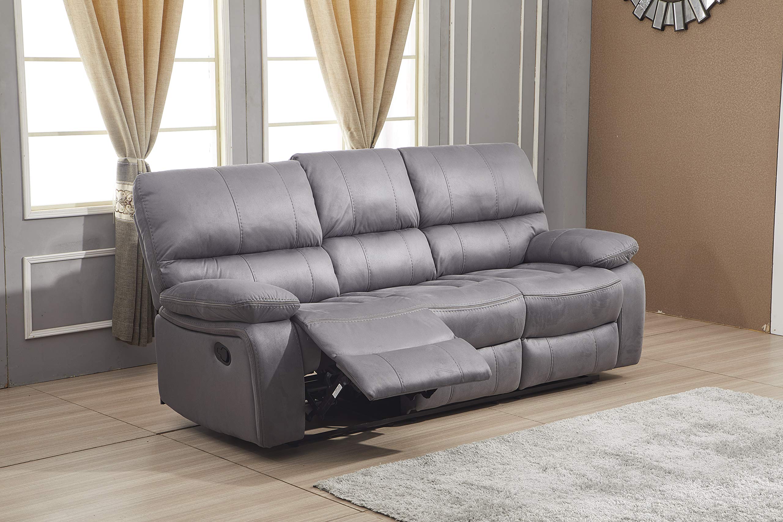 Betsy Furniture Microfiber Reclining Sofa Couch Set Living Room Set 8007 (Grey, Sofa+Loveseat+Recliner)