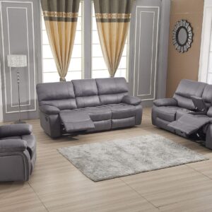 Betsy Furniture Microfiber Reclining Sofa Couch Set Living Room Set 8007 (Grey, Sofa+Loveseat+Recliner)