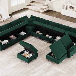 Belffin Modular Sectional Sofa with Ottomans Velvet Oversized U Shaped Sofa Couch with Storage Seats Sofa Set with Reversible Chaise Velvet Green…