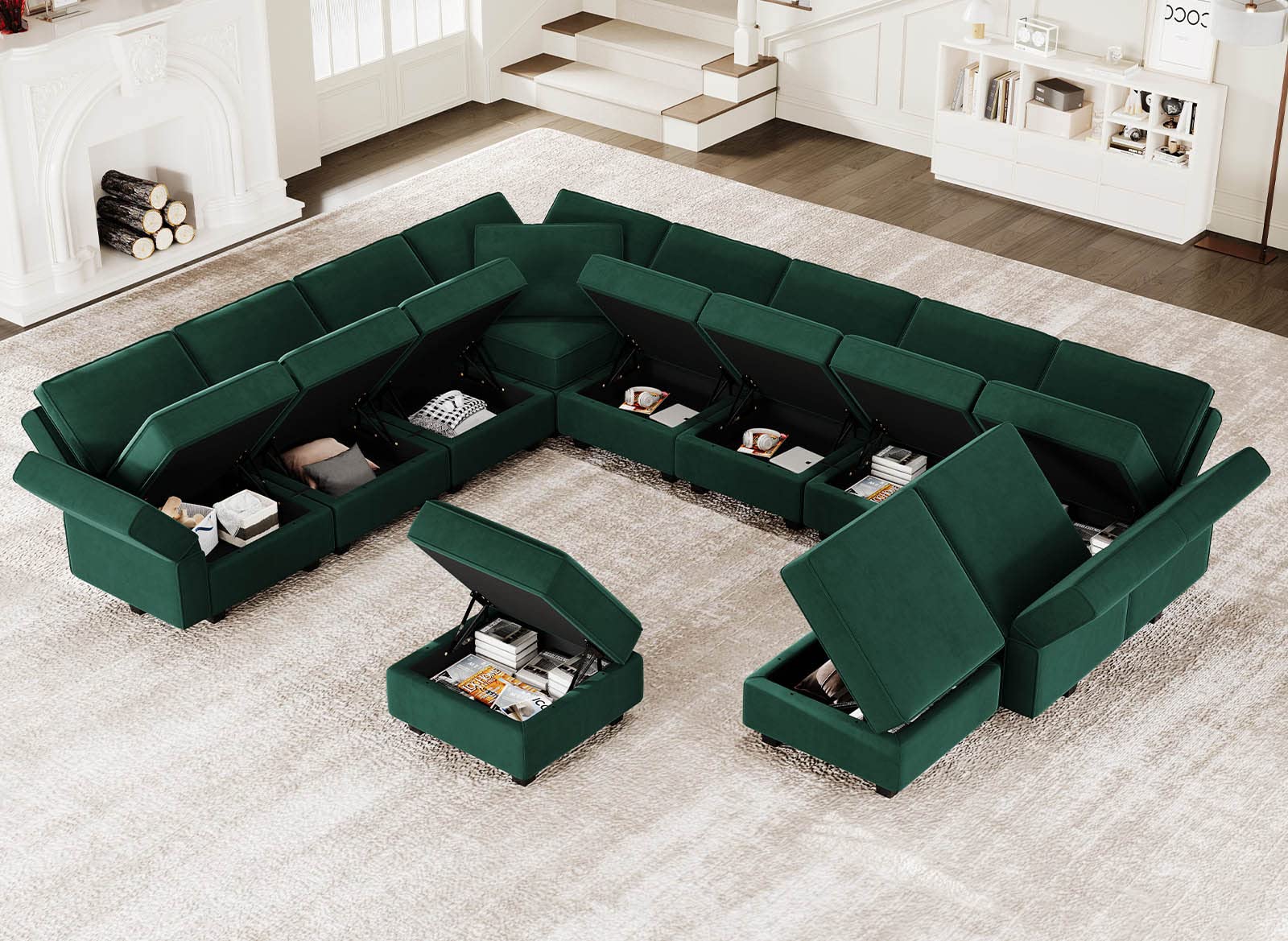 Belffin Modular Sectional Sofa with Ottomans Velvet Oversized U Shaped Sofa Couch with Storage Seats Sofa Set with Reversible Chaise Velvet Green…