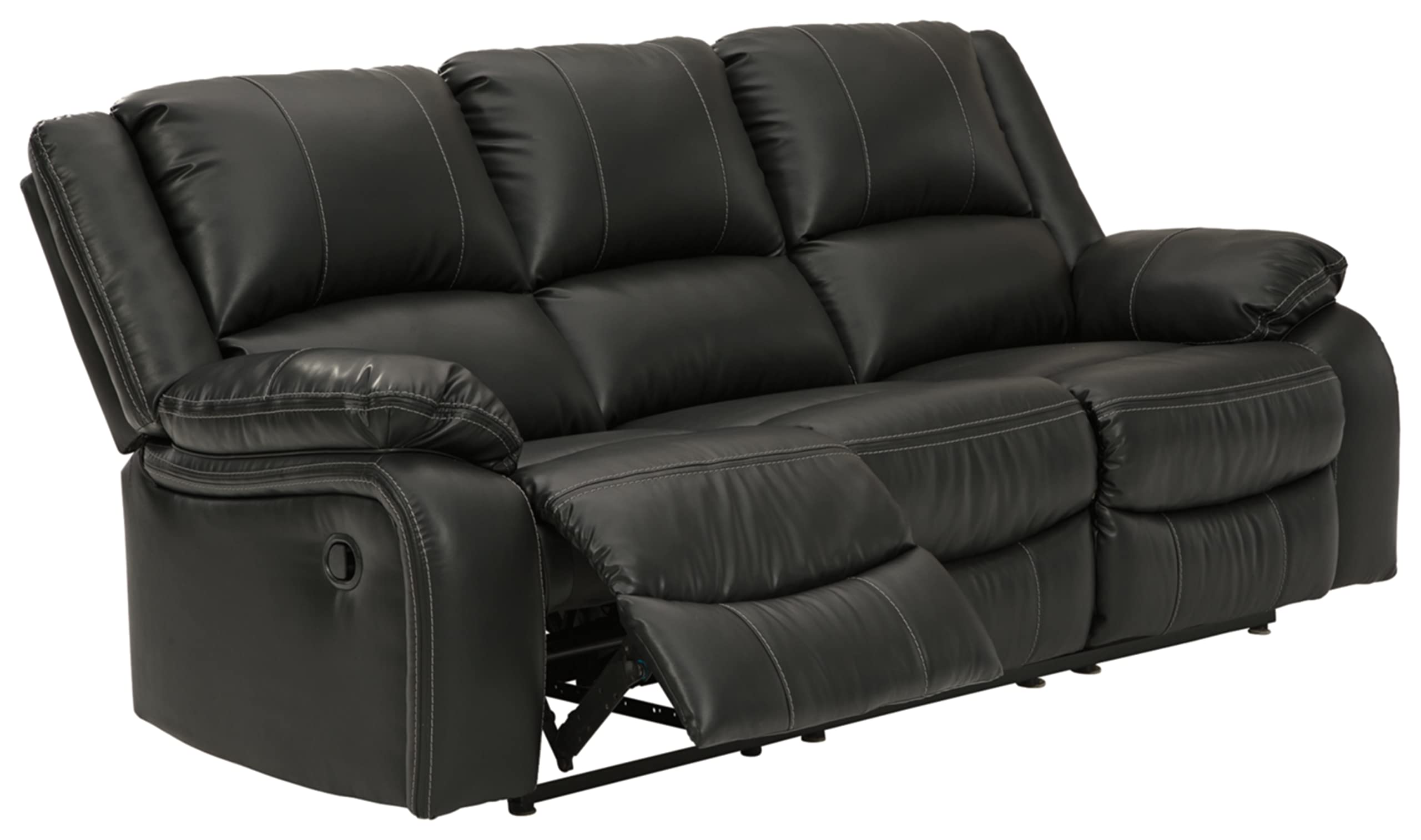 Signature Design by Ashley Calderwell Faux Leather Manual Pull-Tab Reclining Sofa, Black