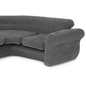 Intex Corner Sofa L-Shaped Inflatable Indoor Relaxing Lounge Sectional Couch with Built-in Cup Holders for Home Living Rooms, Gray