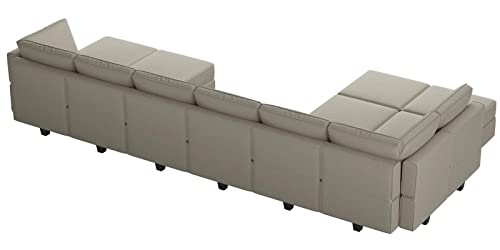 Belffin Oversized U Shaped Sectional Couch with Reversible Double Chaises Velvet Modular Sectional Sleeper Sofa with Storage Grey