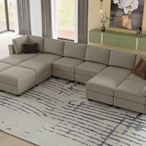 Belffin Oversized U Shaped Sectional Couch with Reversible Double Chaises Velvet Modular Sectional Sleeper Sofa with Storage Grey