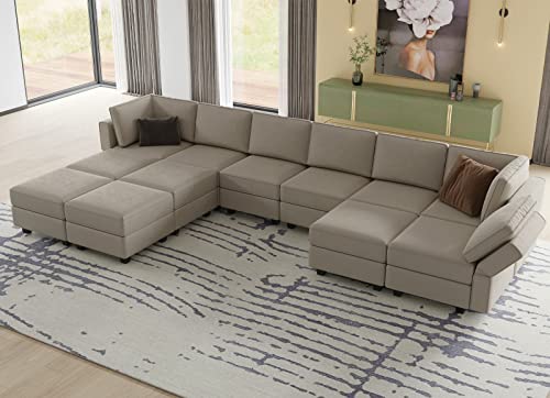 Belffin Oversized U Shaped Sectional Couch with Reversible Double Chaises Velvet Modular Sectional Sleeper Sofa with Storage Grey