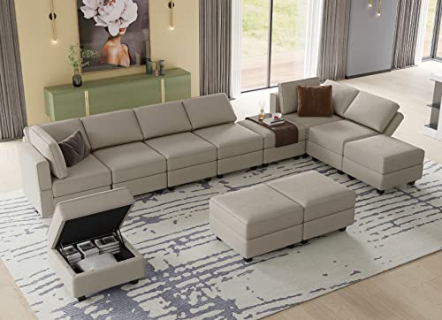 Belffin Oversized U Shaped Sectional Couch with Reversible Double Chaises Velvet Modular Sectional Sleeper Sofa with Storage Grey