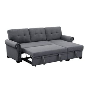 Alexent Reversible Fabric Sleeper Sofa with Storage Chaise in Dark Gray