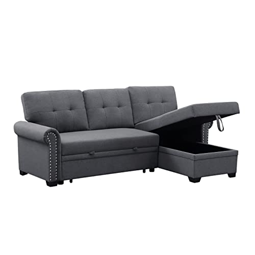 Alexent Reversible Fabric Sleeper Sofa with Storage Chaise in Dark Gray