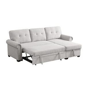 Alexent Reversible Fabric Sleeper Sofa with Storage Chaise in Dark Gray