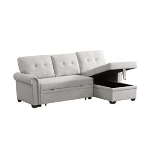 Alexent Reversible Fabric Sleeper Sofa with Storage Chaise in Dark Gray