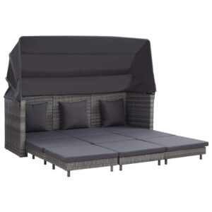 famirosa extendable 3-seater sofa bed with roof poly rattan gray