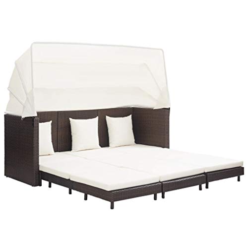 FAMIROSA Extendable 3-Seater Sofa Bed with Roof Poly Rattan Brown