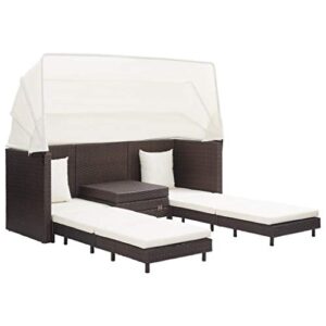 FAMIROSA Extendable 3-Seater Sofa Bed with Roof Poly Rattan Brown