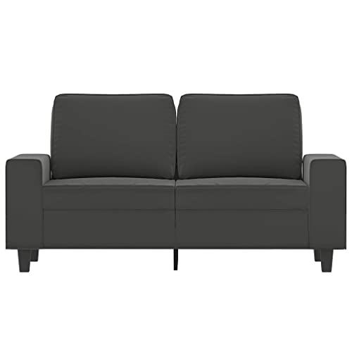 vidaXL 2-Seater Modern Sofa with Sturdy Metal Frame, Dark Gray Microfiber Upholstery, Comfortable Armrests and Back Pillows for Living Room Decor