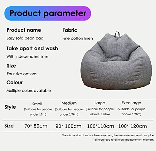 WXFN Lazy Lounger Sofa Cover Living Room Game Armchair for Home Or Garden, Without Filler, with Handle Can Be Lifted Easily,Dark Gray,XL