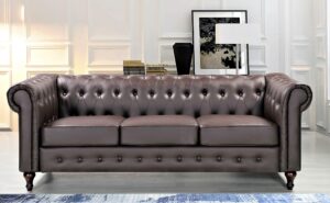 us pride furniture as5684-s alcoot shana 82.3" wide tufted faux leather round arm chesterfield sofa, brown