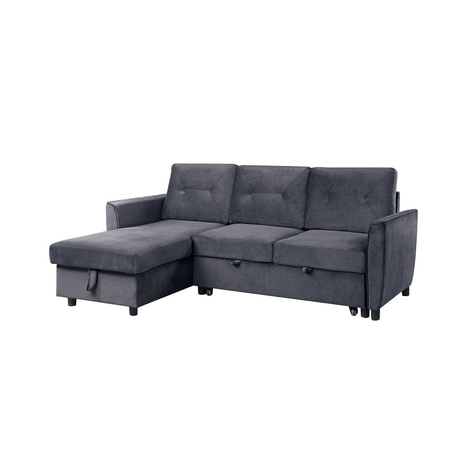 Maykoosh Boldly Bohemian Velvet Reversible Sleeper Sectional Sofa with Storage Chaise and Side Pocket Dark Gray