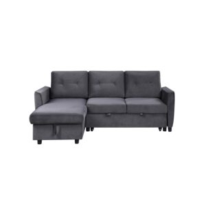 Maykoosh Boldly Bohemian Velvet Reversible Sleeper Sectional Sofa with Storage Chaise and Side Pocket Dark Gray