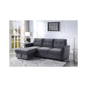 Maykoosh Boldly Bohemian Velvet Reversible Sleeper Sectional Sofa with Storage Chaise and Side Pocket Dark Gray