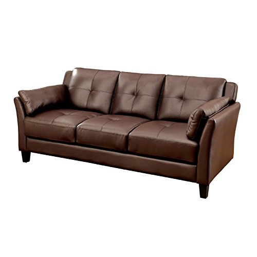 Furniture of America Tonia Contemporary 3-Piece Faux Leather Sofa Set in Brown