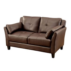 Furniture of America Tonia Contemporary 3-Piece Faux Leather Sofa Set in Brown