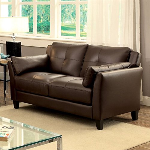 Furniture of America Tonia Contemporary 3-Piece Faux Leather Sofa Set in Brown