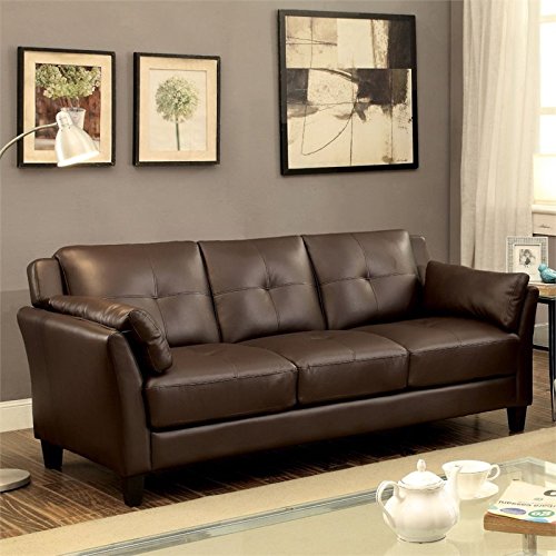 Furniture of America Tonia Contemporary 3-Piece Faux Leather Sofa Set in Brown