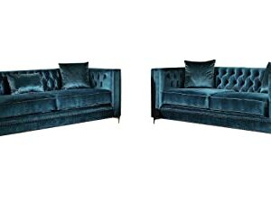 ICE ARMOR 2Pc Living Room Set Loveseat in Dark Teal Velvet Sofas