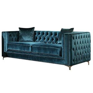 ICE ARMOR 2Pc Living Room Set Loveseat in Dark Teal Velvet Sofas